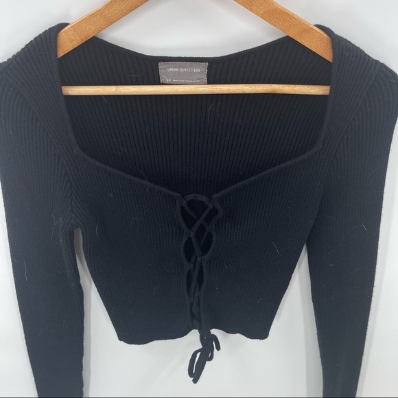 Urban Outfitters Black Y2K Grunge Square Neck Lace Up Cropped Sweater Size Small - Picture 2 of 6